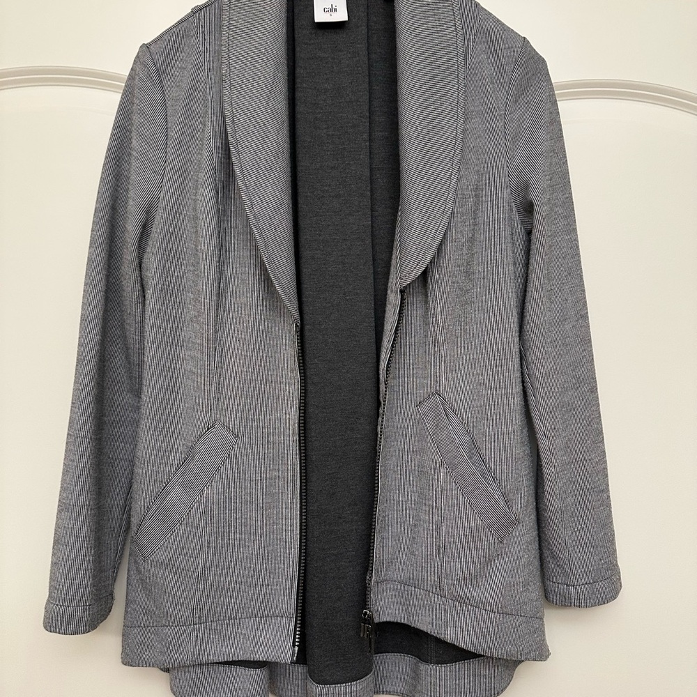 CAbi Drop Off Gray Striped Zipper Blazer Jacket Style# 5300
